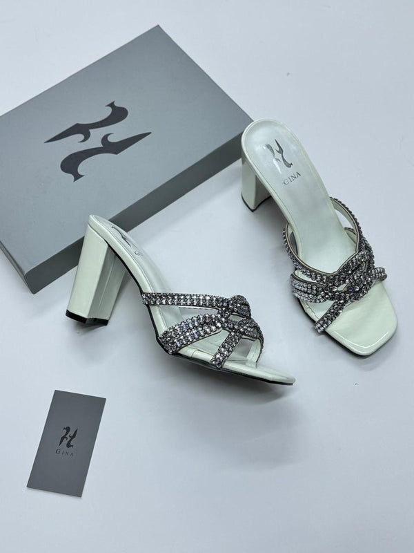 Gina Sandal block heels white